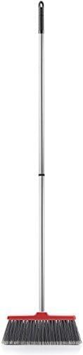 Fuller Brush Adjustable Kitchen Broom – 10" Wide Broom Head with Split-End Bristles and Steel Handle (29"–52") for Sweeping Fine Dust and Crumbs – Red (Fiesta Broom Complete)