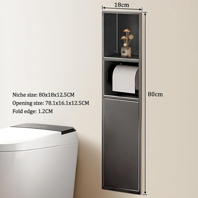 Recessed Stainless Steel Shower Organizer with Trash Can - Double-Tier Waterproof Shelf (White, 63x20x13.5cm) for Space-Saving Bathroom Storage Solutions