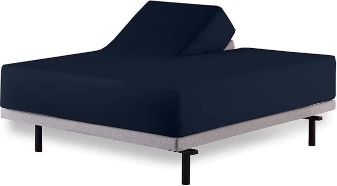 Half Split King Fitted Sheet for Adjustable Beds - 34 Inch Top Split, 600 Thread Count 100% Cotton, Navy Blue Solid