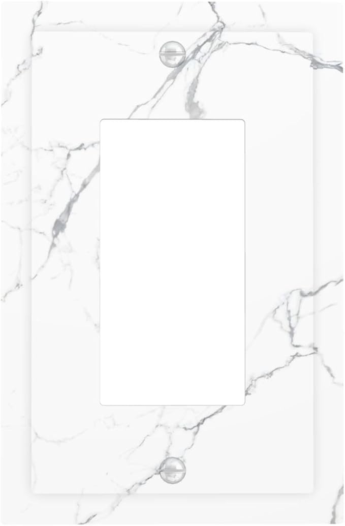 Luxurious White Marble Abstract Print Decorative Outlet Covers 1 Gang Single Rocker Light Switch Cover Plate Wall Plates GFCI Faceplate for Bathroom Kitchen Bedroom Decor