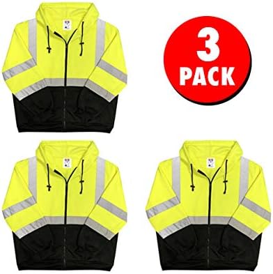 Lightweight High Visibility Hooded Jacket, 3 Pack, Large