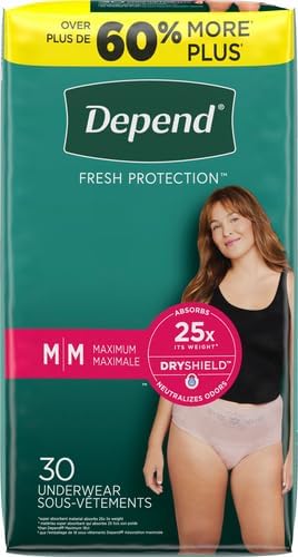 Depend Incontinence Underwear for Women, Medium, 60 Count | Maximum Protection | Blush | Disposable
