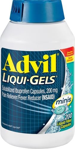 Advil Liqui-Gels minis Pain Reliever and Fever Reducer, Pain Medicine for Adults with Ibuprofen 200mg for Pain Relief - 200 Liquid Filled Capsules