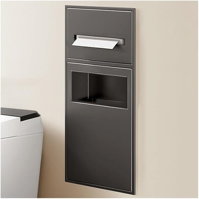 Recessed Stainless Steel Shower Shelf with Trash Can - Double-Tier Waterproof Bathroom Organizer for Efficient Storage (White, 63x20x13.5cm)