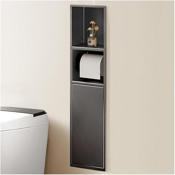 Double-Tier Recessed Stainless Steel Shower Organizer with Trash Can - Waterproof Bathroom Shelf (White, 63x20x13.5cm) for Smart Storage Solutions