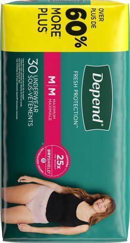 Depend Incontinence Underwear for Women, Medium, 60 Count | Maximum Protection | Blush | Disposable