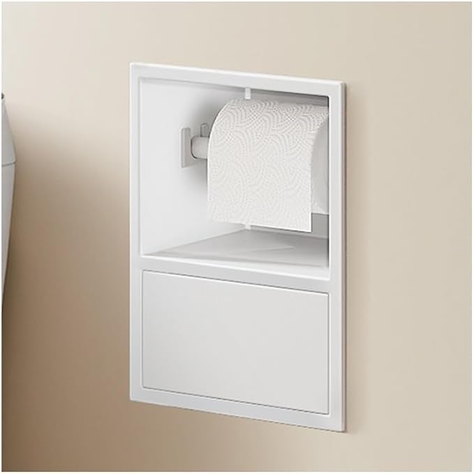 Recessed Stainless Steel Shower Organizer with Trash Can - Waterproof Double-Tier Bathroom Shelf (White, 63x20x13.5cm) for Efficient Space-Saving Storage