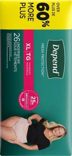 Depend Incontinence Underwear for Women, Extra-Large, 26 Count | Maximum Absorption | Disposable | Blush | Pack of 2