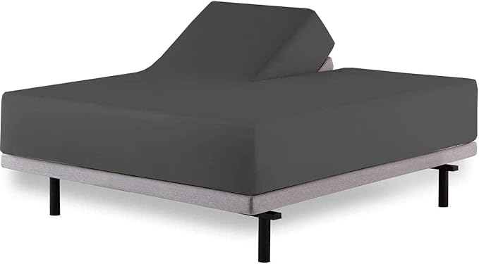 HOME-FURNISH Half Split King Fitted Sheet for Adjustable beds, 1 PC Top Only Down 32 inches from The Top, 600 Thread Count 100% Cotton King, Dark Grey Solid, 32'
