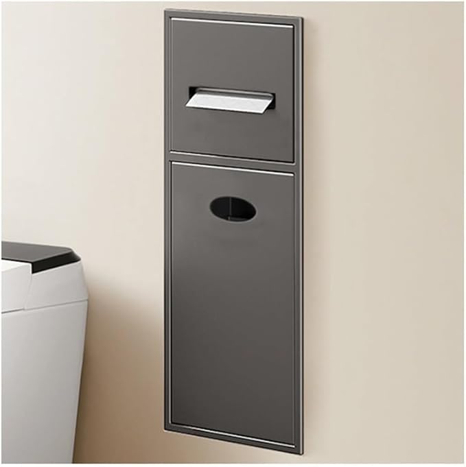 Recessed Stainless Steel Shower Shelf with Trash Can - Double-Tier Waterproof Organizer for Efficient Bathroom Storage (White, 63x20x13.5cm)