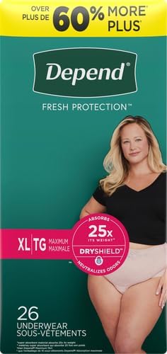 Depend Incontinence Underwear for Women, Extra-Large, 26 Count | Maximum Absorption | Disposable | Blush | Pack of 2