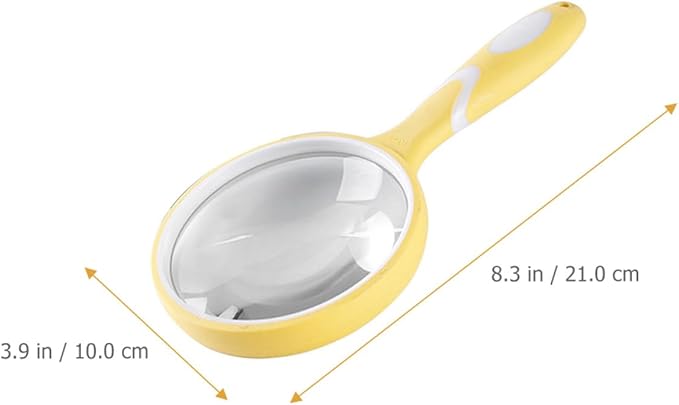 Reading Magnifier with Handle, Portable Handheld Magnifying Glass for Reading and Observation, Yellow Rubber Frame, Visual Aid Tool for Seniors and Low Vision Users