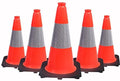(5 Cones) BESEA 18" inch Orange PVC Cones Traffic Safety Cones Black Base Construction Road Parking Cone with 6" Reflective Collar