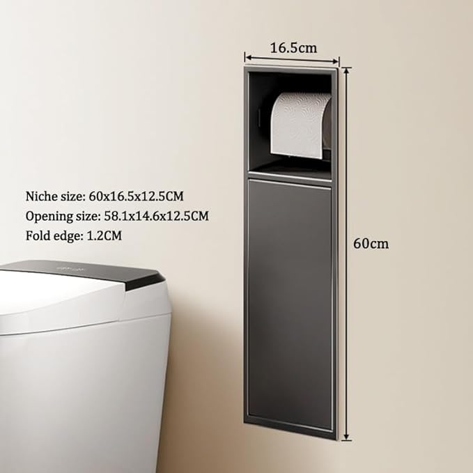 Recessed Stainless Steel Shower Shelf with Trash Can - Double-Tier Waterproof Organizer for Bathroom Storage (White, 63x20x13.5cm) - Space-Saving Solution