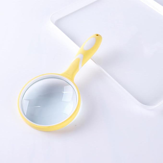 Reading Magnifier with Handle, Portable Handheld Magnifying Glass for Reading and Observation, Yellow Rubber Frame, Visual Aid Tool for Seniors and Low Vision Users