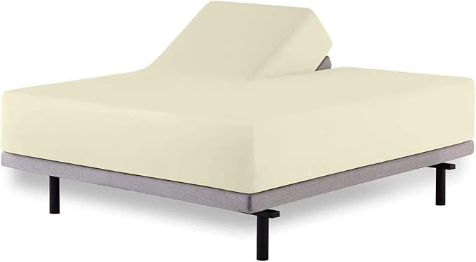 Top Split Queen Fitted Sheet Only for Adjustable beds, Split Down 32 inches from The Top, 600 Thread Count 100% Cotton Half Split Flex Head Fitted Sheet for Sleep Number Beds, Ivory