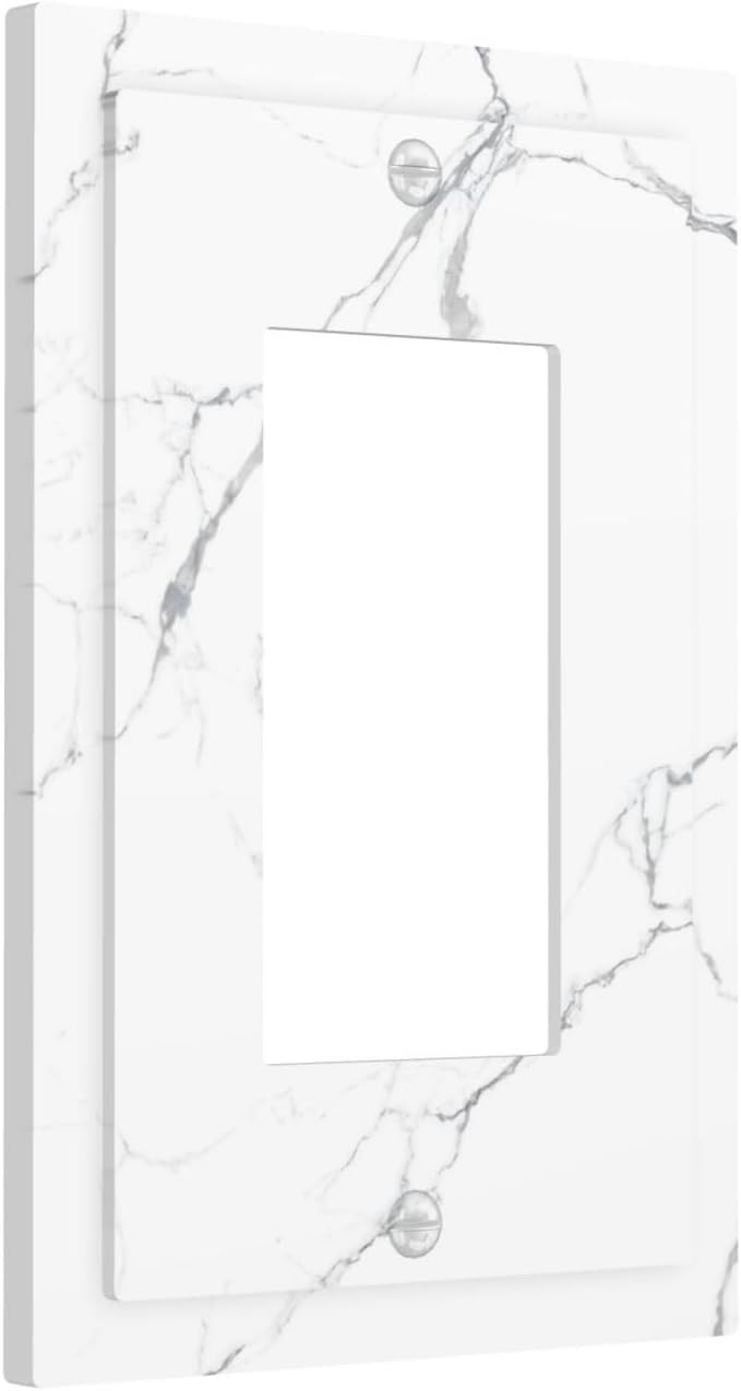 Luxurious White Marble Abstract Print Decorative Outlet Covers 1 Gang Single Rocker Light Switch Cover Plate Wall Plates GFCI Faceplate for Bathroom Kitchen Bedroom Decor