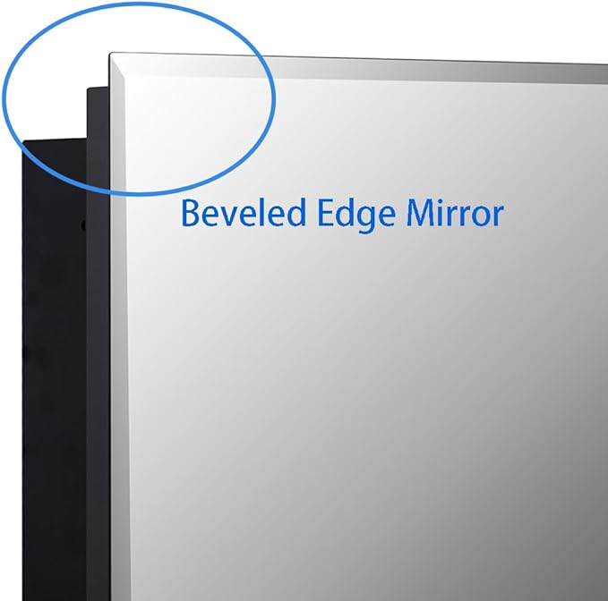Black Bathroom Medicine Cabinet with Beveled Edge Mirrored Door 36 x 26 inch, Recessed or Surface Mount, with Adjustable Glass Shelves