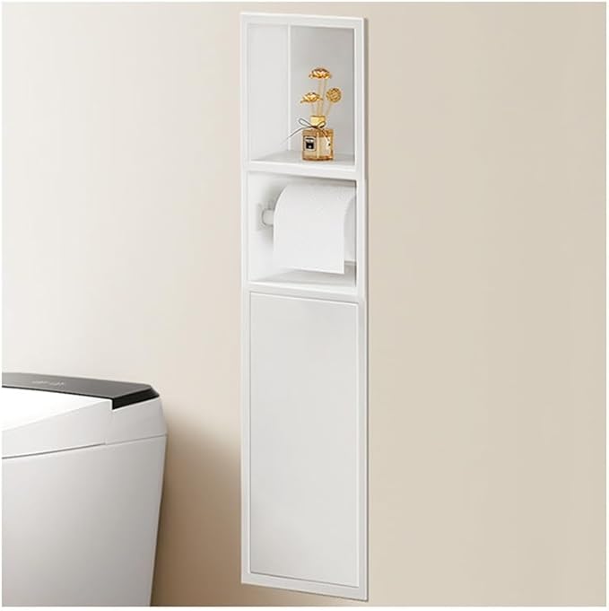 Recessed Stainless Steel Shower Shelf with Trash Can - Double-Tier Waterproof Bathroom Organizer (White, 63x20x13.5cm) for Space-Saving Storage & Efficient Home Solutions