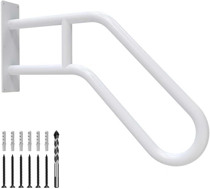 Handrails for Outdoor Steps Wall Mount, Railings for 1-3 Steps, U-Shaped Handrail with Powder Coated Finish, Stair Handrails for Garage, Porch, Yard and Garden (26" Length, 1.25" Pipe, White)