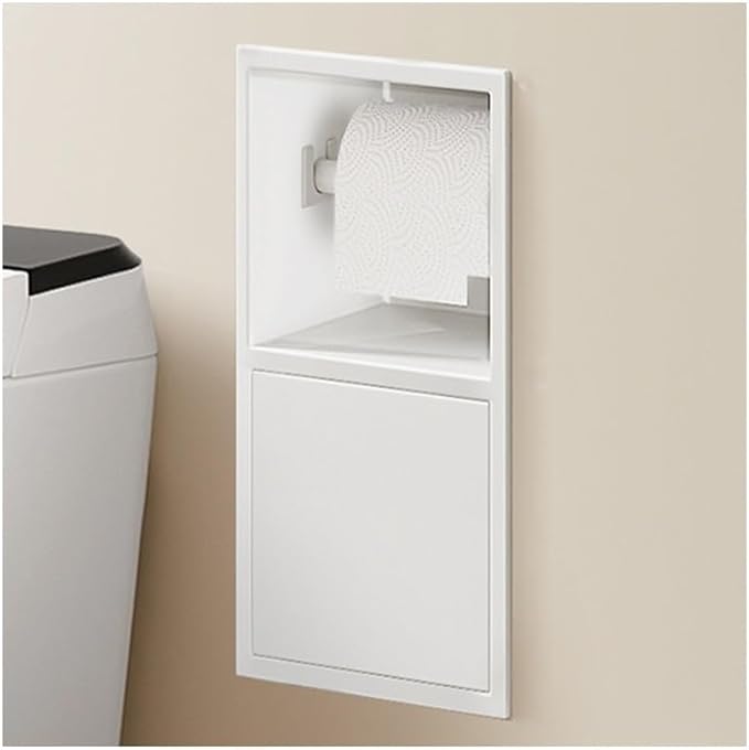 Double-Tier Waterproof Stainless Steel Shower Organizer with Trash Can - Recessed Bathroom Shelf (White, 63x20x13.5cm) for Efficient Space-Saving Storage Solutions