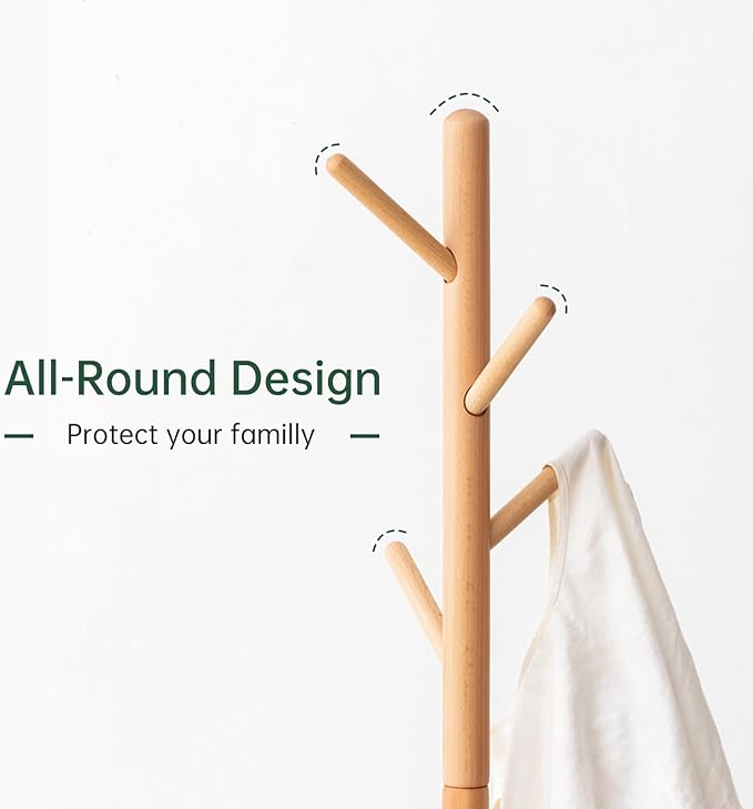 Solid Wood Coat Rack, Freestanding Coat Rack for Entryway, Hallway, Bedroom, Living Room, 15" x 15" x 67.3", Natural