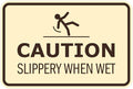 Signs ByLITA Classic Framed Caution: Slippery When Wet Door or Wall Sign Easy Installation | Health And Safety | Building And Warning Sign (Ivory/Dark Brown) - Small