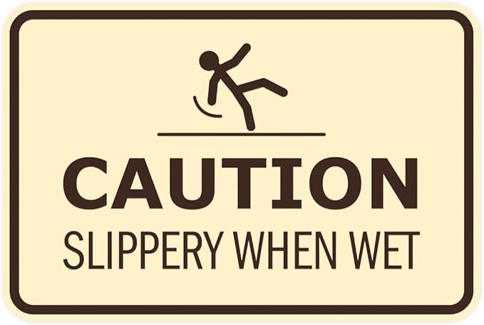 Signs ByLITA Classic Framed Caution: Slippery When Wet Door or Wall Sign Easy Installation | Health And Safety | Building And Warning Sign (Ivory/Dark Brown) - Medium