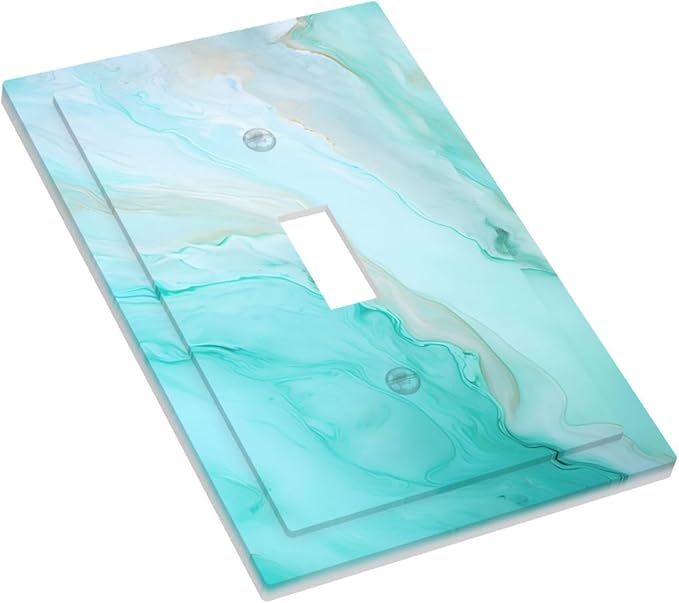 Teal Gold Marbling Turquoise Print Decorative Light Switch Cover 1 Gang Single Toggle Device Electrical Faceplate Switchplates Decorator Outlet Wall Plate for Bathroom Living Room Home Decor