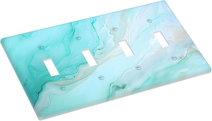 Teal Gold Marbling Turquoise Print Light Switch Covers Quad Toggle Electrical Faceplate 4 Gang Wall Plate Decorative Switch Plates Cover for Bathroom Living Room Home Decor