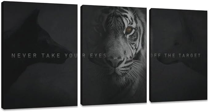 Unbruvo Tiger Motivational Wall Art - 3 Piece Canvas Prints for Office, Inspirational Leadership Quotes, Black Tiger Picture Wall Decor for Living Room, Bedroom(36''Wx 16''H)