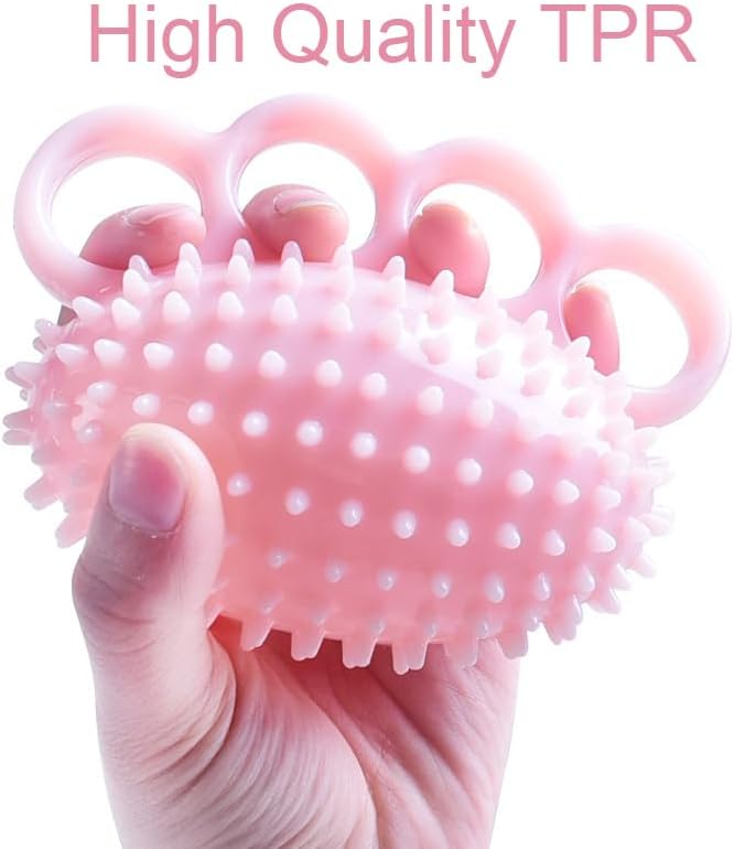 Hand Exerciser Ball and Finger Stretcher, Hand Grip Strengthener Trainer, Squeeze Balls, Wrist Pain Relief (Pink)