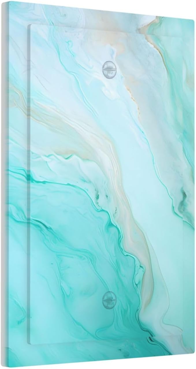 Teal Gold Marbling Turquoise Print Light Switch Cover Plate 1 Gang No Device Blank Electrical Wall Plates Faceplate Decorative Switch Plate Covers for Bathroom Living Room Home Decor