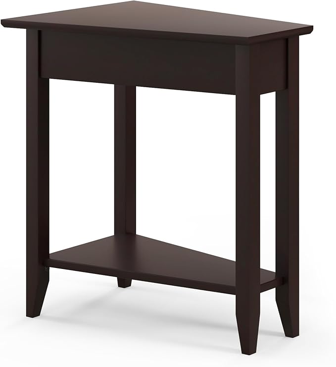 Giantex Wedge End Table, Triangle Side Table with Storage Shelf and Solid Wood Legs, Recliner Table, 24.5" Tall Nightstand, Modern Narrow Accent Table for Small Space Living Room, Espresso