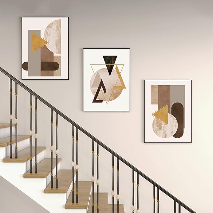 QKF Extra Large Framed Canvas Wall Art Geometric Minimalist Home Wall decor Living Room Bedroom Decoration Painting Tall wall Poster Printing 24" X 32" 3 Pieces