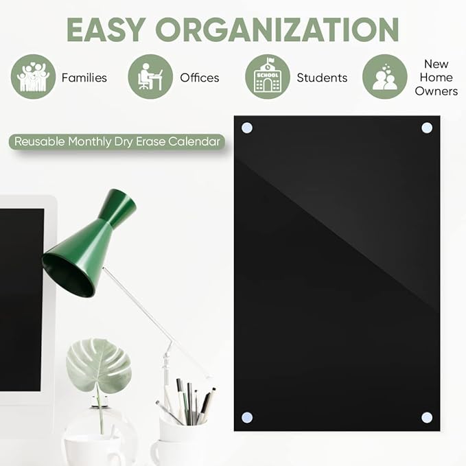 Ships Next Day, Made in USA - Acrylic Dry Erase Board | Non-Magnetic Dry Erase Board | Hanging Frameless White Board | Acrylic for Office, School and Home Walls | for Kids & Adults (Black - 18x24)