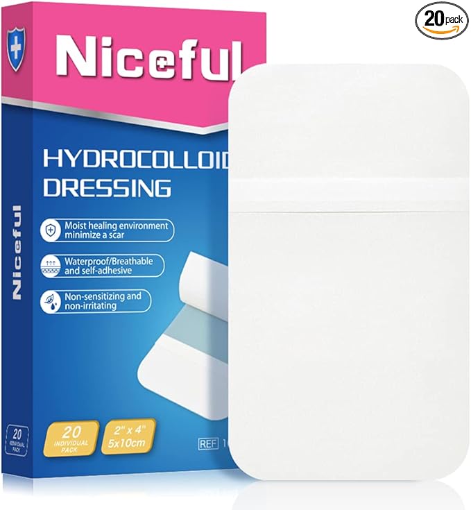 20 Count Hydrocolloid Bandages 2 x 4 in, Large Wound Dressing Healing Bandages for Wounds, Waterproof Bandage Large