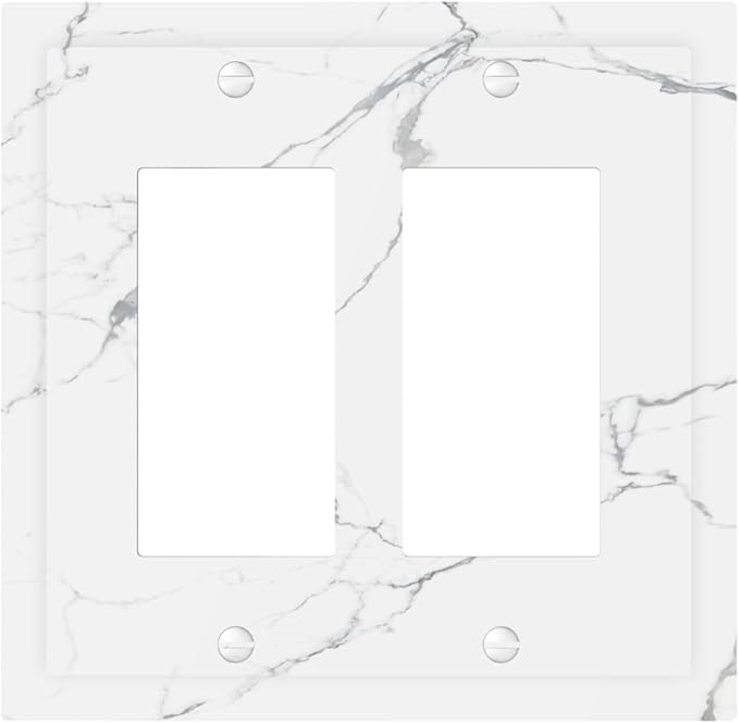Luxurious White Marble Abstract Print Decorative Outlet Covers 2 Gang Double GFCI Rocker Electrical Wall Panels Light Switch Cover Plate for Bathroom Kitchen Bedroom Decor