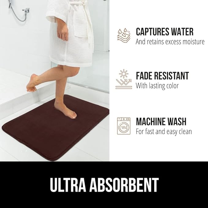 GORILLA GRIP Memory Foam Bath Mat, Soft Absorbent Velvet Bathroom Mats, Durable Dots on Underside, Machine Washable Bathmat, Carpet Rug Room Decor for Shower Tub Floor RV, 36x24 Rugs, Brown