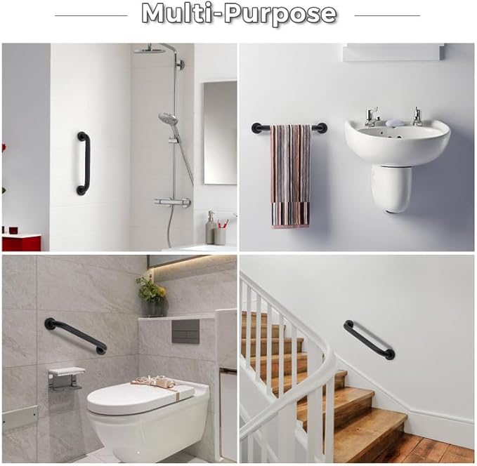 Grab Bars for Shower, 1 Pack 18-Inch Anti Slip Shower Handles for Elderly, Safety Shower Grab Bar, Stainless Steel Handicap Grab Bars for Bathroom (Black 1" Diameter)