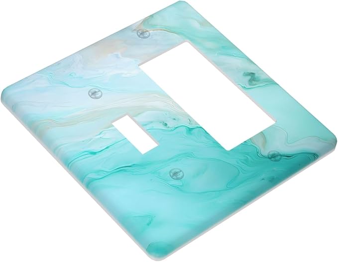 Teal Gold Marbling Turquoise Print Outlet Covers 1 Toggle 1 Rocker Combination Decorative Wall Plate Electrical Switch Plates Light Switch Cover Plate for Bathroom Living Room Home Decor