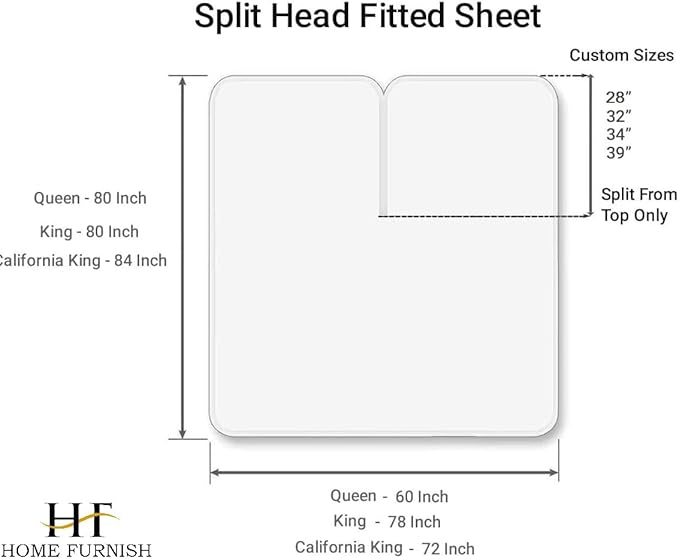 Top Split Queen Fitted Sheet Only for Adjustable beds, Split Down 28 inches from The Top, 600 Thread Count 100% Cotton Half Split Flex Head Fitted Sheet for Sleep Number Beds, White