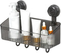 No-Drill Bathroom Suction Storage Box, Corrugated Suction Cup Wall Organizer, Removable Hanging Storage Basket with Strong Hold, Acrylic Shower Caddy for Bathroom (Grey M)