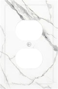 White Marble Abstract Luxurious Print Outlet Covers 1 Gang Duplex Light Switch Cover Decorative Switch Plates Electrical Receptacle Faceplate Wall Plate for Bathroom Kitchen Home Decor