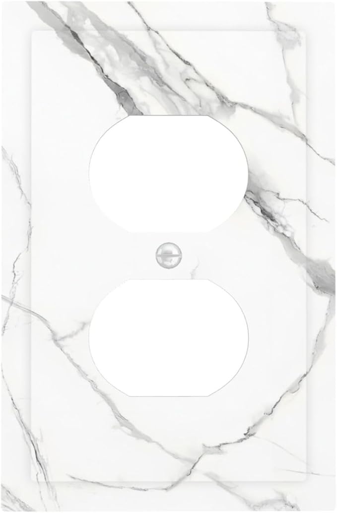 White Marble Abstract Luxurious Print Outlet Covers 1 Gang Duplex Light Switch Cover Decorative Switch Plates Electrical Receptacle Faceplate Wall Plate for Bathroom Kitchen Home Decor