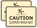 Signs ByLITA Classic Framed Caution: Slippery When Wet Door or Wall Sign Easy Installation | Health And Safety | Building And Warning Sign (Ivory/Dark Brown) - Large 2 Pack