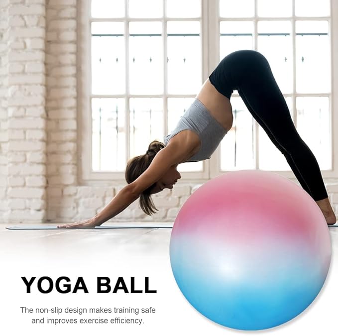 Yoga Ball Chair with 65cm Exercise Ball, Stability Base for Home Office, Yoga, Pilates & Fitness, Balance Ball for Posture, Core Strength & Low Impact Workouts (Blue Pink)