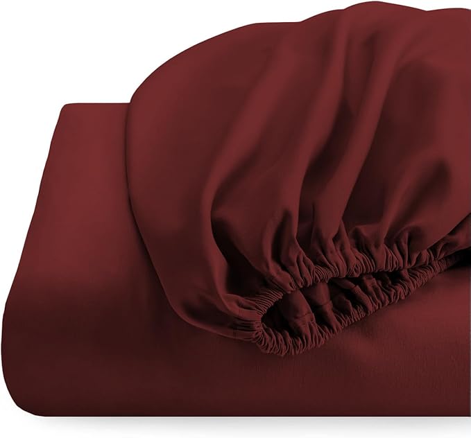 HOME-FURNISH Top Split Queen Fitted Sheet for Adjustable beds, 1 PC Half Only Down 34 inches from The Top, 600 Thread Count 100percent Cotton Queen, Burgundy Solid