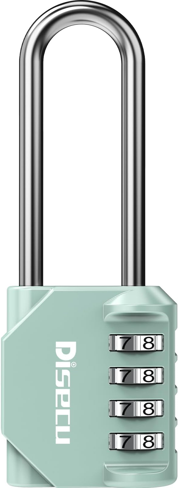 1 Pack disecu 2.6 Inch Long Shackle Combination Lock, 4 Digit Outdoor Waterproof Padlock for School Locker, Gym Locker, Storage Unit, Gate, Fence, Toolbox, Cabinet (Turquoise)