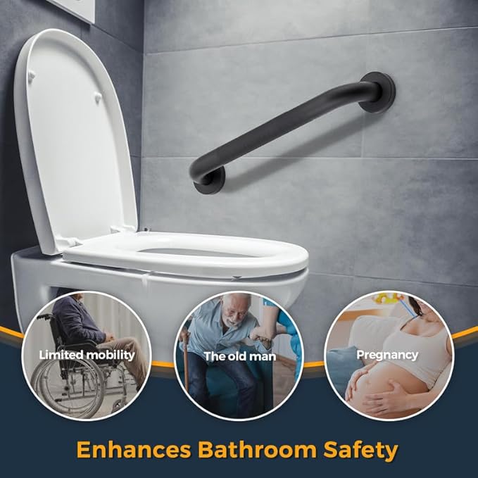 Grab Bars for Shower, 1 Pack 18-Inch Anti Slip Shower Handles for Elderly, Safety Shower Grab Bar, Stainless Steel Handicap Grab Bars for Bathroom (Black 1" Diameter)